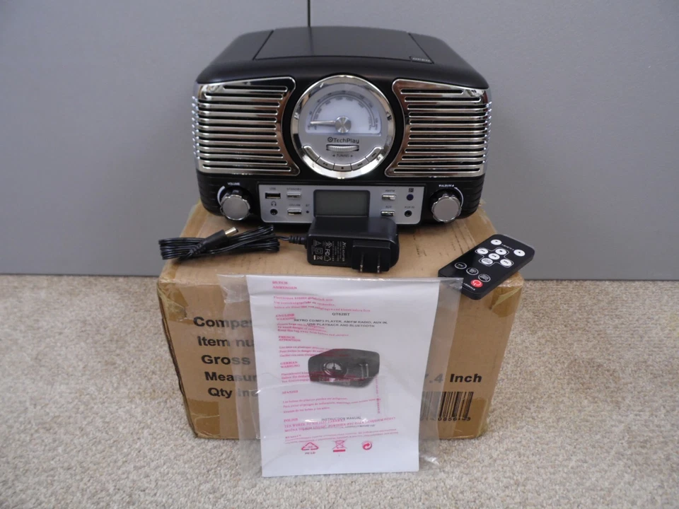 TECHPLAY QT62BT BK BLUETOOTH RETRO SHELF STEREO CD AM FM RADIO USB CLOCK BLACK - Image 2 of 4