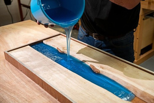 Blue Resin River Dining Confrence Center Table Top Natural Acaica Wood Decors - Picture 6 of 8
