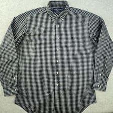 Ralph Lauren Dress Shirt Mens 16 34/35 Dark Blue / Black Check Pinpoint Oxford