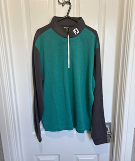 FootJoy Men's M Athletic Fit 1/4 Zip Long Sleeve Golf Polo Green/Grey