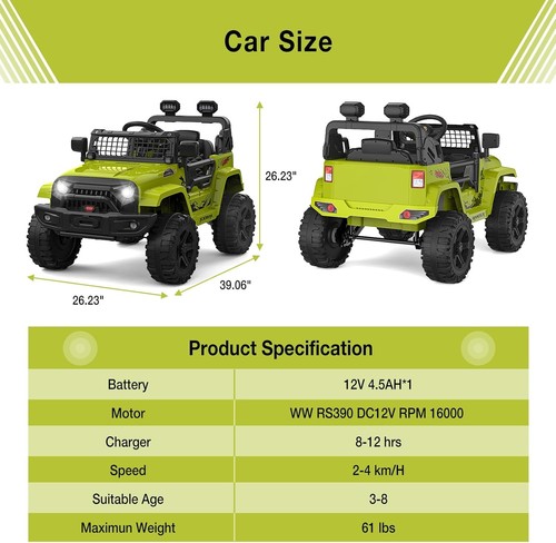 Ride on Truck Car, 12V Kids Electric Vehicles with Remote Control Spring Susp... - Picture 6 of 10