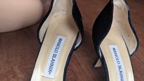 Manolo Blahnik black velvet kitten heel mules/pumps Sz 8.5US 39EU PLEASE READ - Picture 3 of 9