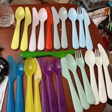 IKEA High QualityPlastic Rainbow Cutlery Utensils Forks Spoons Knives Lot Of 24