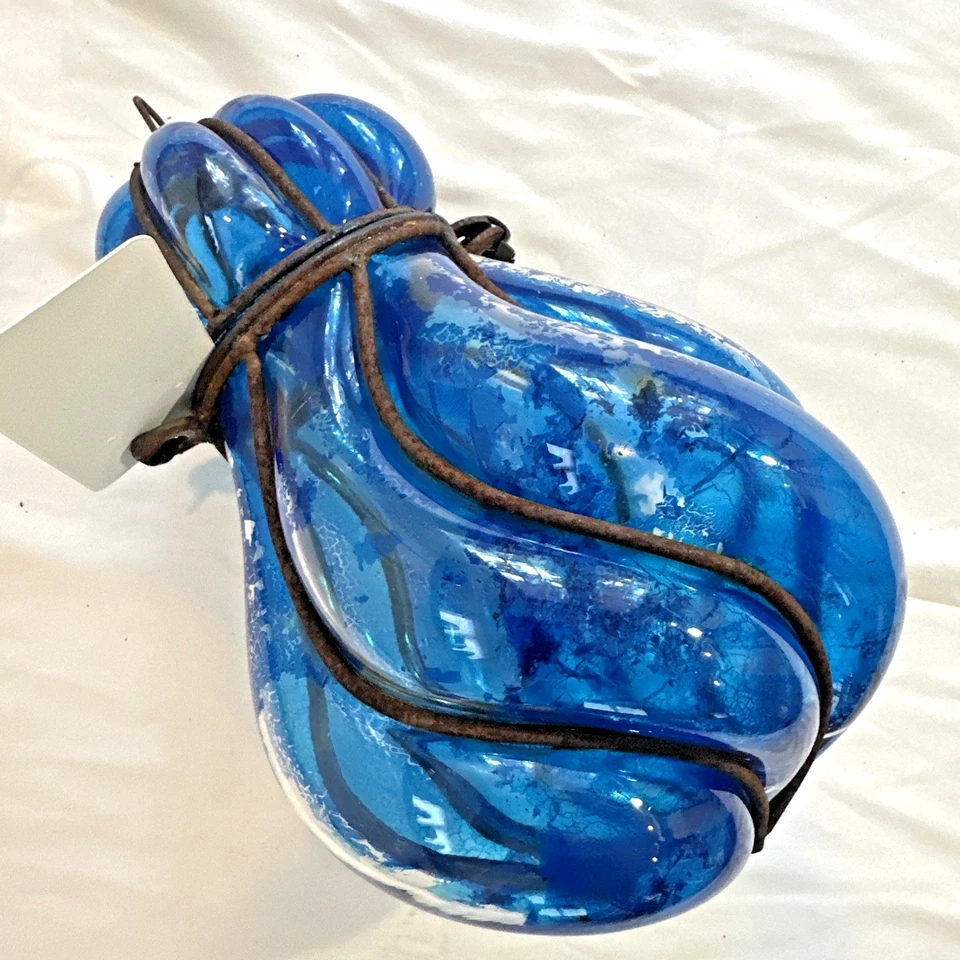 古董埃及新艺术风格手工吹吸顶灯仅 12 英寸高蓝色 — 第 2/4 张图片