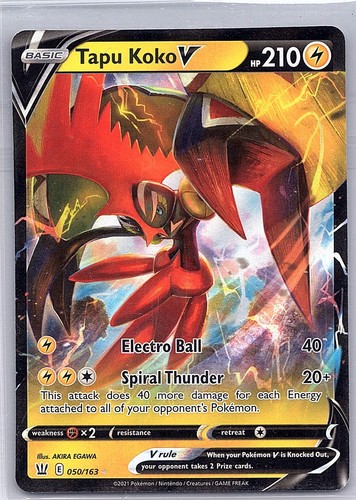 Tapu Koko V 050/163 Holo V Rare Battle Styles Pokemon Near Mint