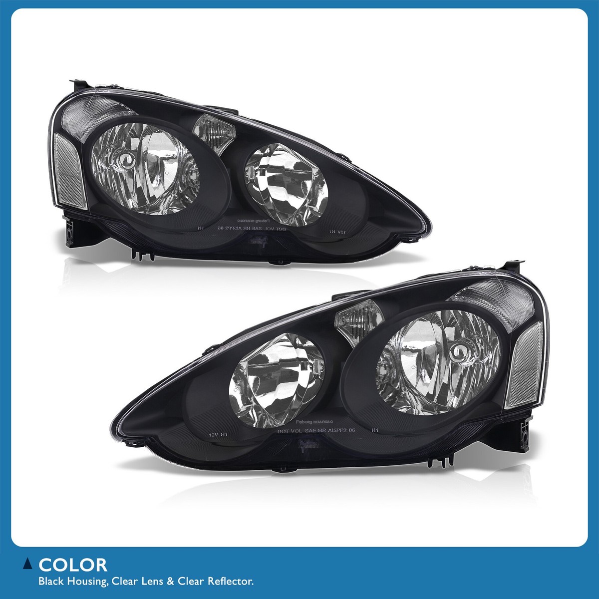 For 02-04 Acura RSX DC5 JDM Replacement Headlight Lamps Pair Black