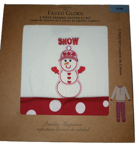 Faded Glory - 2 Piece - 100% Organic Cotton Pajamas Set 24M Toddler Snowman NWT
