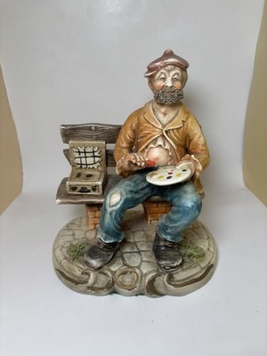 Capodimonte Stil Künstler Figur Maler Bank Statue 22 cm Vintage
