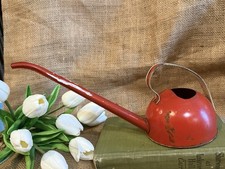 Vtg Rustic Red White Metal Watering Can Ohio Art Co Farmhouse Cottagecore Decor