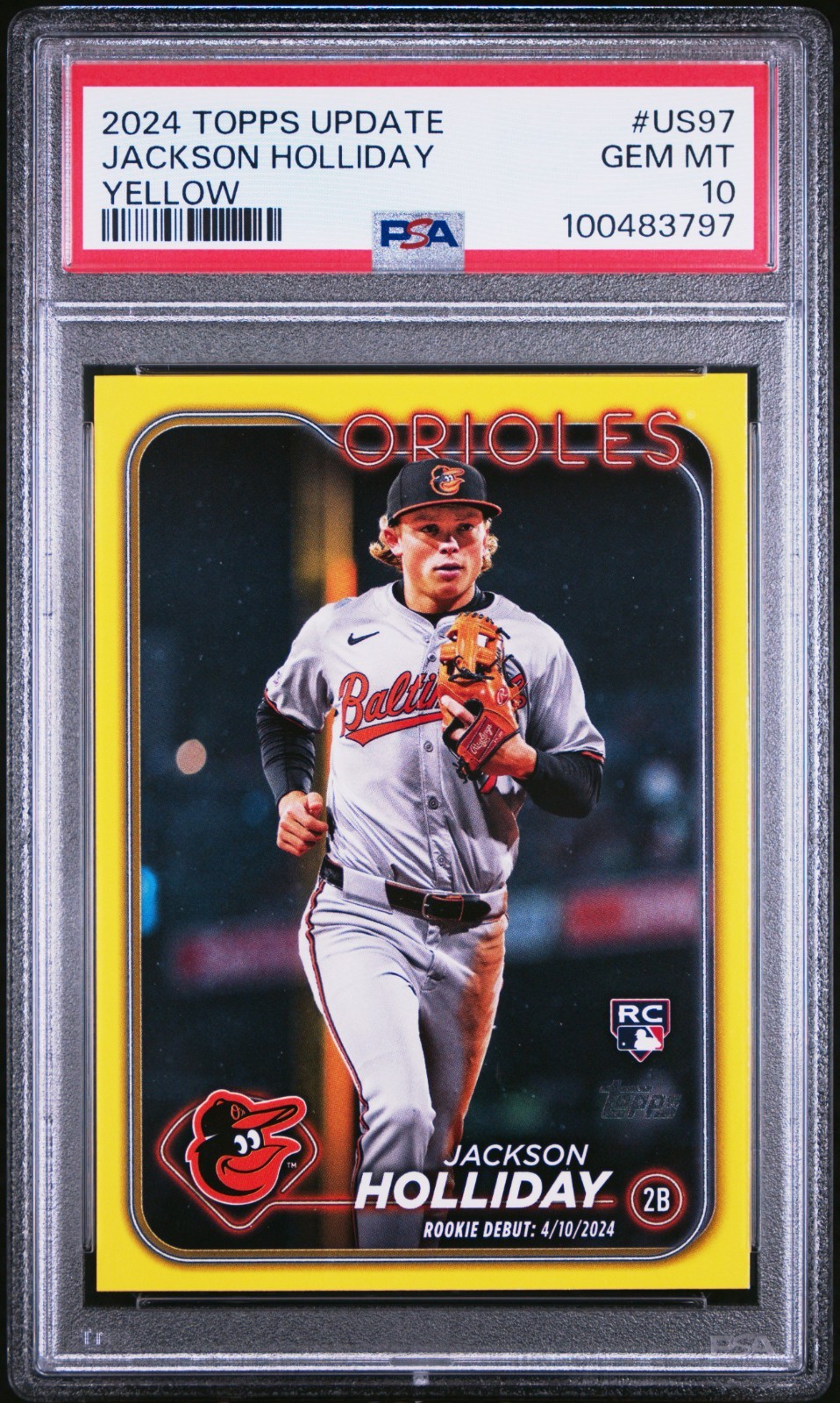2024 TOPPS UPDATE #US97 JACKSON HOLLIDAY YELLOW RD PSA 10 view 1