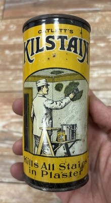 1920s Catlett s Kilstain Metal Paint Treatment Can Painter Graphics!