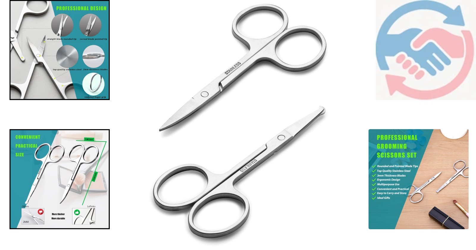 Elegant 2pcs Grooming Scissors Set for Safe Eyebrow, Beard & Nose Hair Trimming