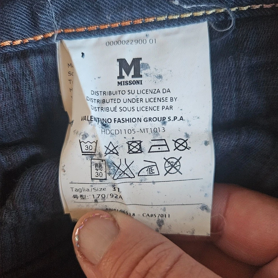 Pantalones de mezclilla para hombre Missoni 31x32 parche arco iris azul marino pierna ajustada tiro bajo hechos en Italia Foto 2 de 4