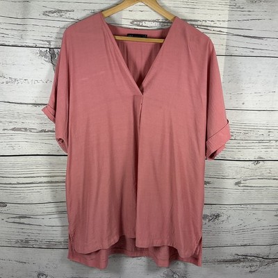 Marks & Spencer Top Size 18 Pink Short Sleeves V Neck