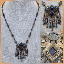 Vintage SWEET ROMANCE USA SR 1995 Iridescent Crystal/Rhinestone Unique Necklace