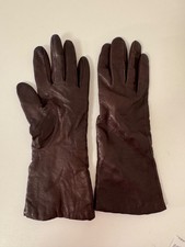 Vintage WOMANS CHOCOLATE BROWN GENUINE SOFT LEATHER ACRYLIC LINED GLOVES Sz 6.5