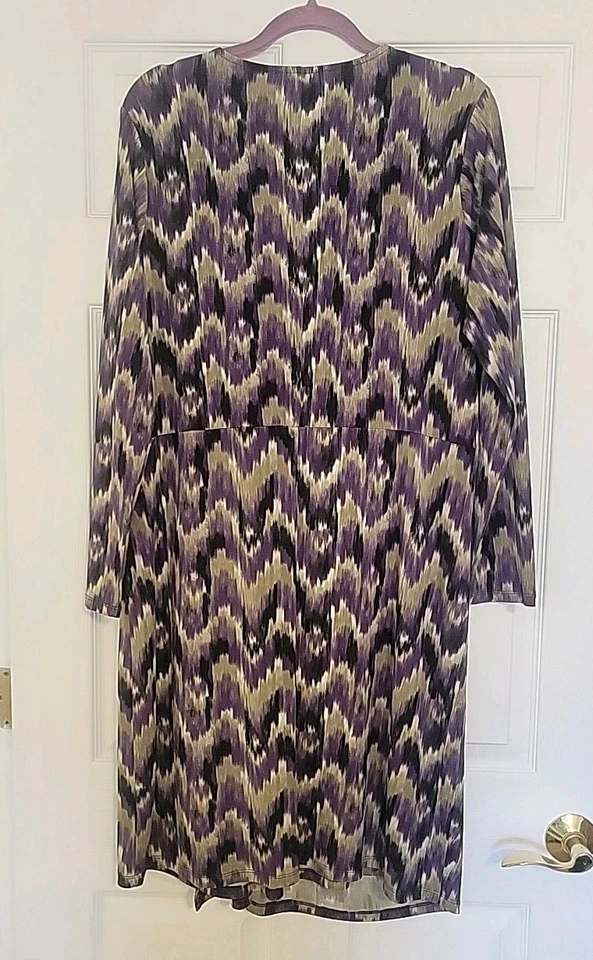 Michael Kors Purple Grey Black Abstract Wrap Dress Size 2X Long Sleeve - Image 2 of 4
