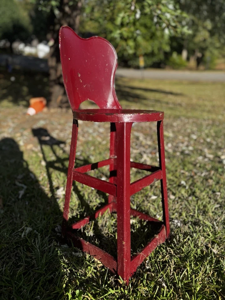 Taburete fuente soda metal vintage años 40 - corazón trasero, Indo. Silla mostradora comedor Foto 3 de 4