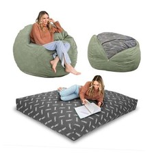 Chenille Bean Bag-Convertible Bean Bag Chair-Machine-Washable Queen Moss