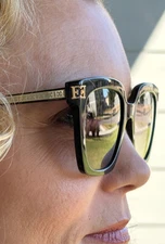 NIB Escada Designer Sunglasses Black Gold Cat Eye Gradient Lens + Case Cloth