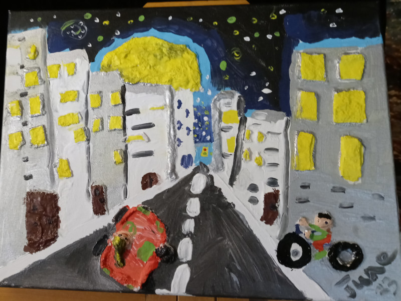 Where the Little Cars Traveled Through the Silver City  Original Acrylic Paintin