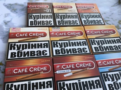 9 Empty Café Crème Cigarillo Cardboard Packs - Filter  01  02  03 + Bonus