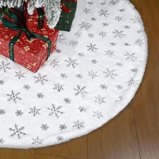 60 Inch Christmas Tree Skirt - Large Snowy White Faur Fur Tree Skirt for Merr...