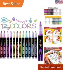 Glittering 12-Color Shimmer Marker Set - Perfect Art Supplies for Kids  Adults