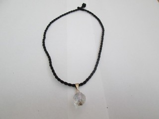 BLACK CORD NECKLACE AND GLASS PENDANT