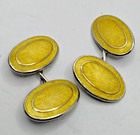 Boutons de manchette anciens édouardiens en argent massif et émail guilloché jaune