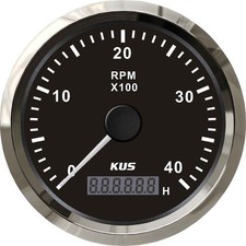 KUS Tachometer Gauge with Hourmeter (4000RPM / Stainless & Black) KY07008