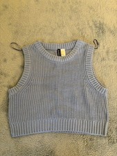 Divided by H M Women's L Light Blue Knit Sweater Vest Sleeveless Crew Neck