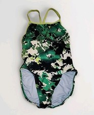 Nike One Piece Racerback Swimsuit Green Print Womens Size 36 Large Lined R1