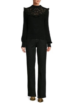  Black Ruffle Lace Mock Neck Sweater By Antonio Melani x Jennifer Sumko