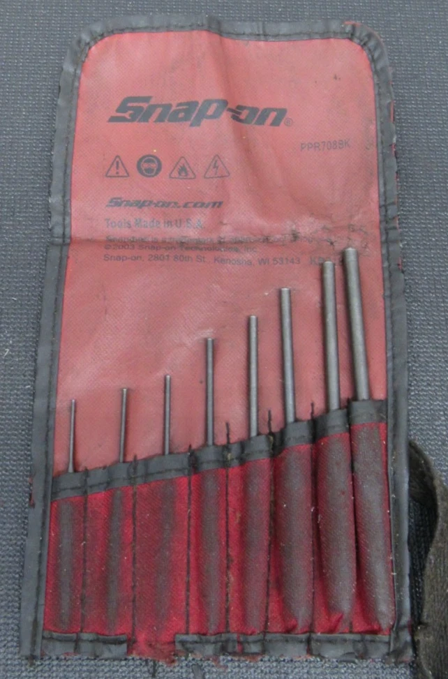 Snap-on 8-pc Roll Pin Punch Set PPR708BK w/ Pouch COMPLETE