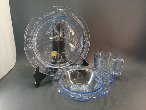 aTiara Childs Plate Cup And Bowl Blue Glass - 第 1/7 張圖片