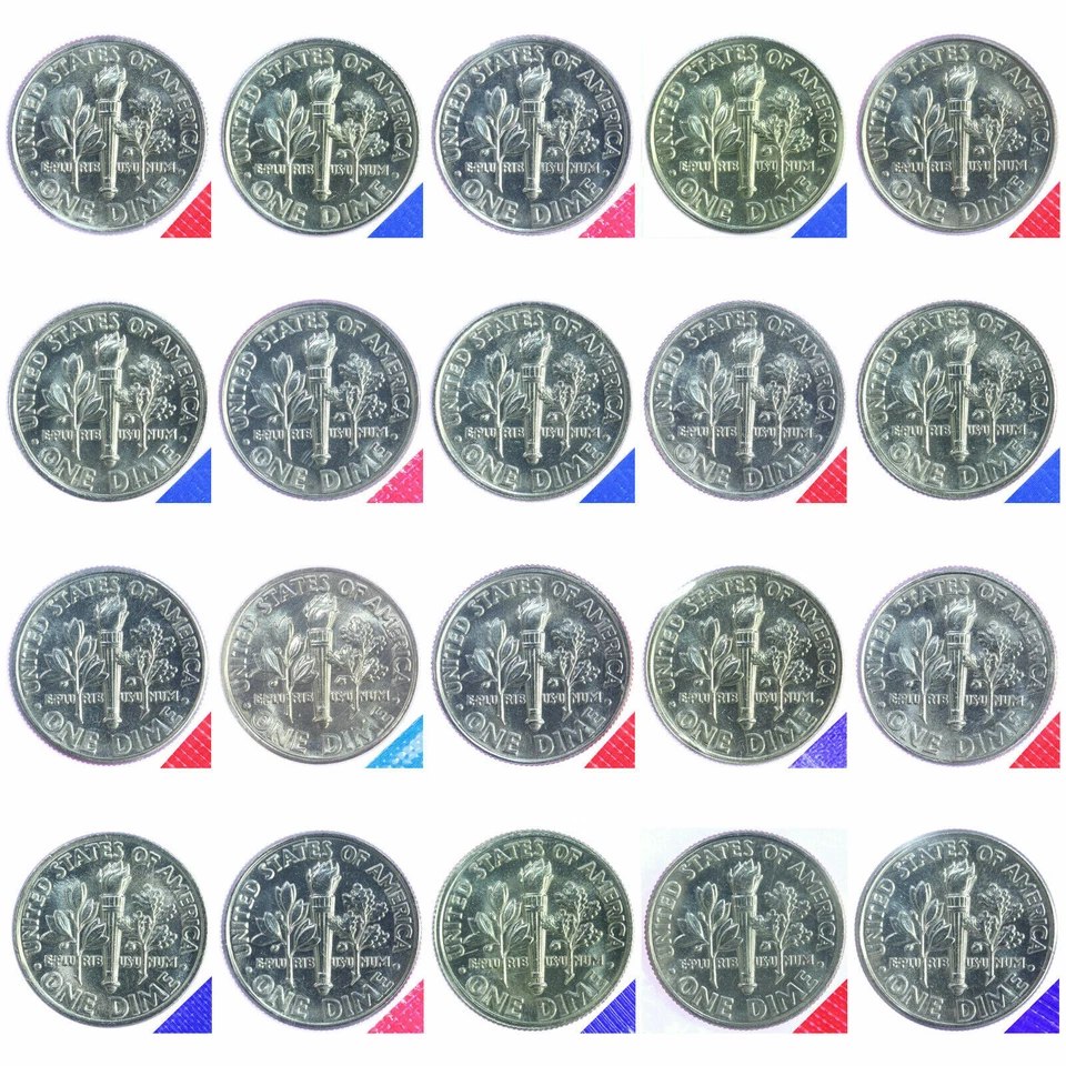 1990-1999 P + D Roosevelt Dimes BU in Mint Cello Decade Set 20 US Coins - Image 2 of 2