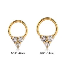 Gold Plated 316L Surgical Steel Captive Septum Nose Ring Hoop Trinity CZ 14G