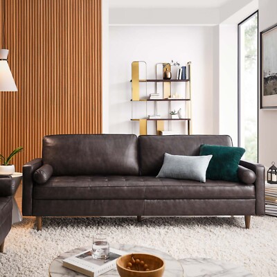 Modway Valour 88'' Leather Tufted Plus-Size Sofa In Brown