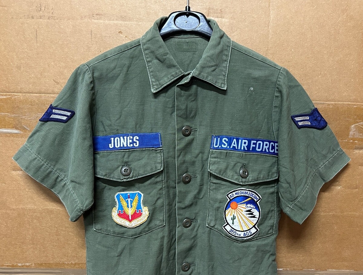 GENUINE RARE USAF VIETNAM OG-107 SATEEN SHIRT COTTON PATCHED