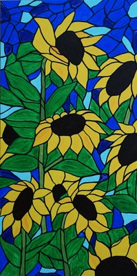 Sunflowers painting on 15x30 inch canvas, original art created with