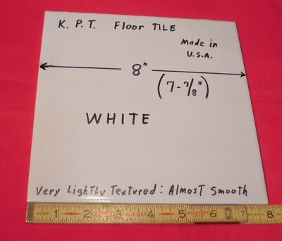 1 pc. Bright White Ceramic Floor Tile: 8'' X 8'' Smooth, Made USA by K.P.T.   NEW