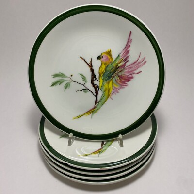 AS IS FLAWS | Longchamp France Plates | Bird | Green Rim | 8.25'' | Set of 5