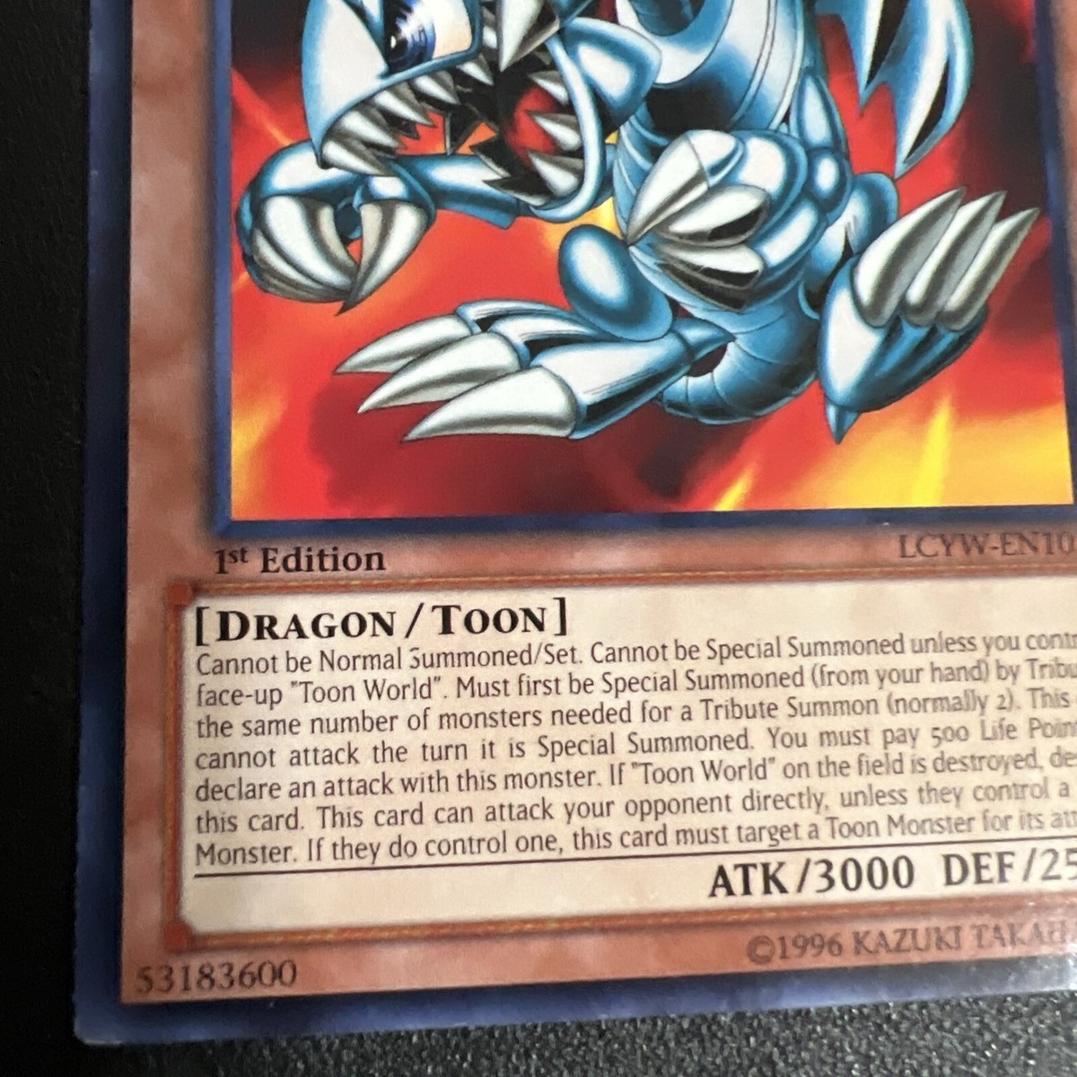 Vintage 1996 Yu-Gi-Oh Card -LCYW-EN103 -BLUE-EYES TOON DRAGON *1st