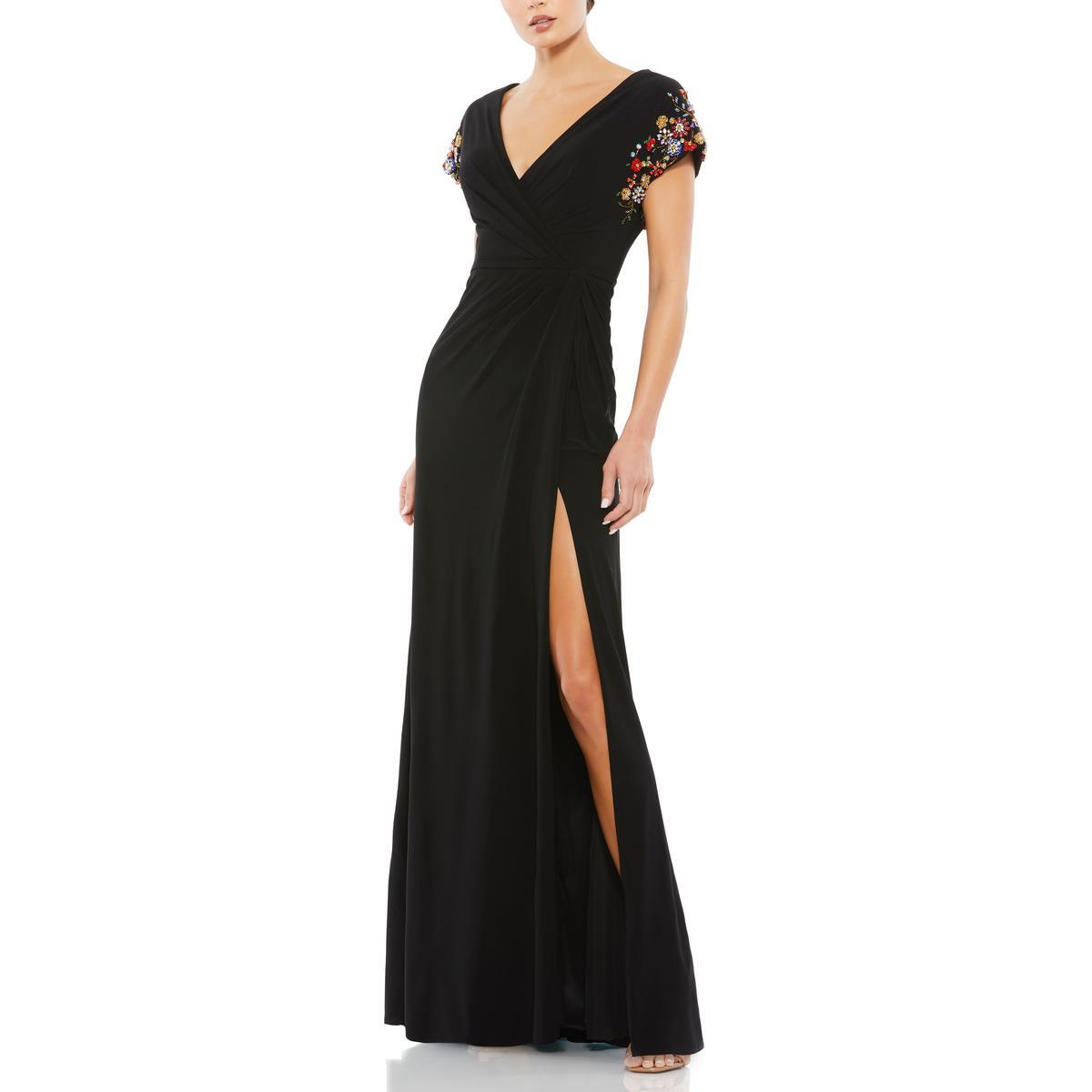 Женское черное вечернее платье с искусственным запахом Mac Duggal 8 BHFO 1042