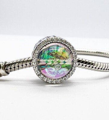 Irisierende Charm Bead doppelseitig bunt echt 925 Sterling Silber  