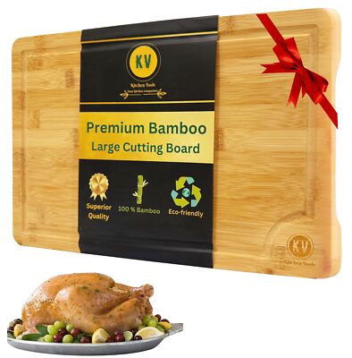 Large Bamboo cutting board 15''x10'' Bamboo cutting board with Juice Groove & S...