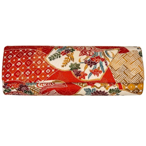 VTG: Unused Japanese Traditional Pattern Orange & Gold Silk-Like Clutch Bag: L - Picture 5 of 7
