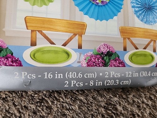 First Communion Paper Fan Decorations 6 Fans Blue Green Hanging - Picture 2 of 5