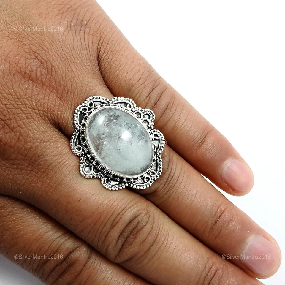 Aquamarin Edelstein 925 Sterlingsilber Statement Weihnachtsgeschenk Ring Schmuck - Bild 4 von 4